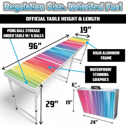 8-Foot Regulation Length Folding Table w/Optional Cup Holes, LED Lights, Custom Graphic (Choose Your Model) - color: Color Spectrum, style: Base Model