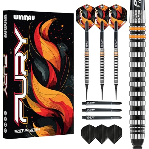 WINMAU Fury 18-20 Gram Tungsten Softip Darts Set with Prism Flights and Vecta Shafts (Stems) - style: 18g