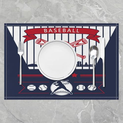 Erosebridal Baseball Place Mats Set of 4,Baseball City Table Mats Seasonal Color Placemats, Ball Player Games Place Mat, Oil Proof Washable - color: Navy Red, Atlanta