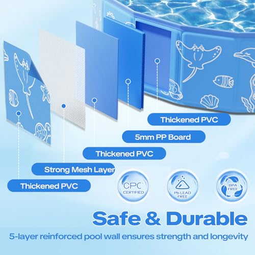 Foldable Kiddie Pool with Canopy, 47in Kids Pool with Detachable UPF 50+ Sunshade, Portable Non-Slip Swimming Pool Dog Pool for Backyard, Beach, Outdoor Summer Water Play - size: 47IN