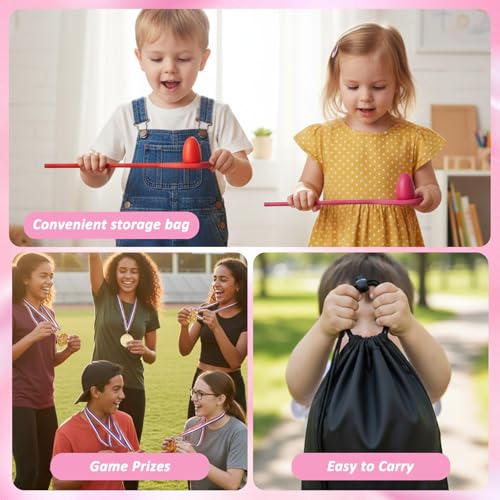 Sotiff 55 Pcs Valentine's Day Games for Kids Carnival Activity Galentine Games with Hopper Balls, Ring Toss, Bean Bags, Egg Spoon Relay Race for Classroom Indoor Outdoor Family Party Yard Supplies