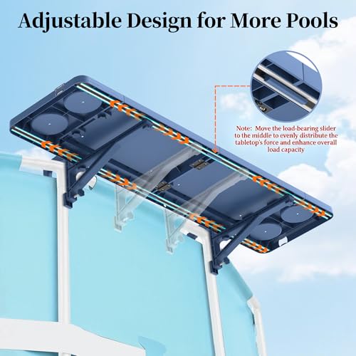 Poolside Bar, 44"×12" Poolside Bar Table with Adjustable Support Bracket Fits Above-ground Pools, Swim Up Bars Capacity Up to 110lbs, Patio Poolside Table Smart Fold ＆Weather Resistant Stable Tabletop