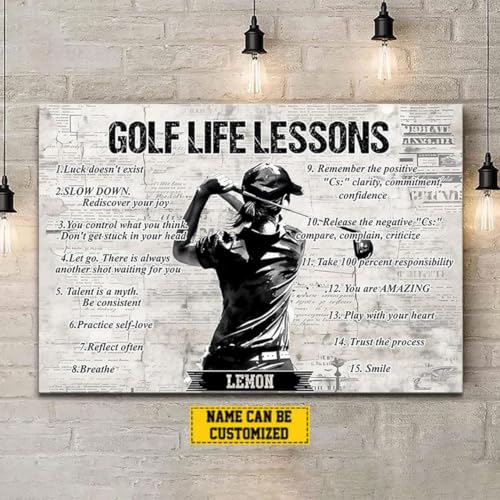 CENOVACY Personalized Golf Life Lessons Canvas, Custom Motivational Golf Poster, Inspirational Golf Poster Wall Art, Thoughtful Golf Gift For Girl Woman Players - color: Design 07