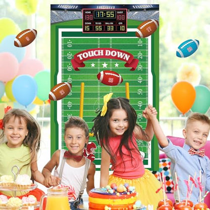 Hooqict Pin The Football on The Goalpost Football Party Games for Kids Game Day Boys Sports Theme Birthday Party Decorations, Large Poster with 36 Rugby Stickers - style: Football