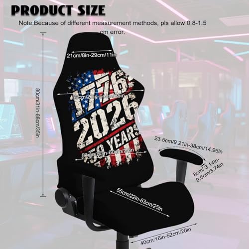 American Flag Print 4Pcs Gaming Chair Slip Cover Set United State 250th Anniversary Game Chair Cover with Armrest Covers, Universal Fit, Machine Washable - color: Black and Multi - American Flag