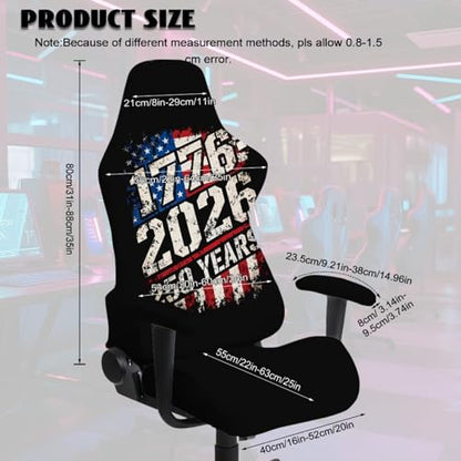 American Flag Print 4Pcs Gaming Chair Slip Cover Set United State 250th Anniversary Game Chair Cover with Armrest Covers, Universal Fit, Machine Washable - color: Black and Multi - American Flag