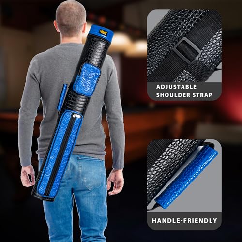 Billmart Pool Cue Case, 2 X 3 Hard Pool Cue Stick Carrying Case, Billiard Stick Accessories - color: Blue