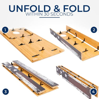 Foldable Cornhole Game Set - 4' x 2' Outdoor Game for Lawn, Backyard, Beach and Tailgating - Set Includes 8 Bean Bags, Travel Case & Game Rules - Great for Family Games