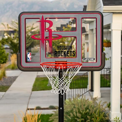 Lifetime NBA Houston Rockets Portable Basketball Hoop, Adjustable Height 7.5-10 Ft, 44 Inch Shatterproof Fusion Backboard, Base with Wheels - color: Houston Rockets