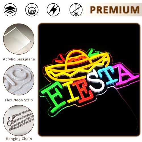 Fiesta Neon Sign for Wall Decor, Mexican Led Signs for Fiesta Party, USB Dimmable Religious Neon Lights for Taco Bar Restaurant Kitchen Gathering Church Home Bar Celebration Decoration - style: Fiesta