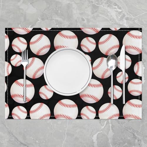 Baseball Table Placemats Set of 4,Boys Sport Baseball Place Mats 12x18 Inch for Kitchen Table,Ball Games Washable Mats Suitable for Restaurant - color: White Red
