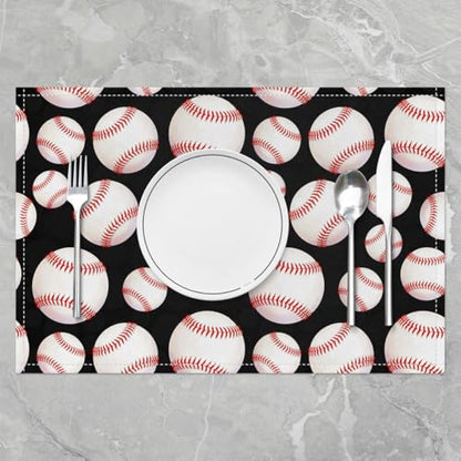 Baseball Table Placemats Set of 4,Boys Sport Baseball Place Mats 12x18 Inch for Kitchen Table,Ball Games Washable Mats Suitable for Restaurant - color: White Red