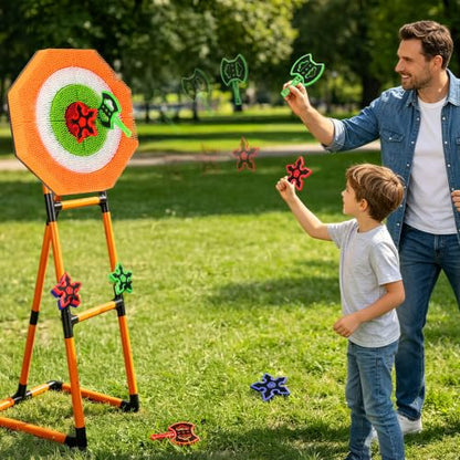Axe Throwing Game for Backyard with 6 Axes & 6 Throwing Stars | 60 Inch Tall, 4-in-1 Plastic Axe Throwing Game, Large Yard Games for Kids and Adults
