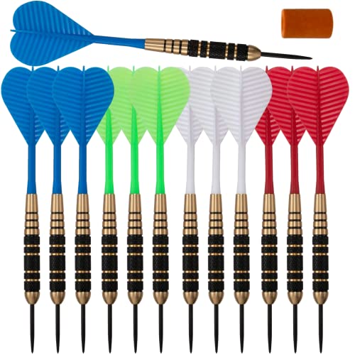Steel Tip Darts Set |12 pc Bar Darts; 3 of Each Color; Perfect Fun Darts for 4 Players Throwing Metal Tip On Dartboard in Family Game Room, Man Cave - color: 21g Black Knurls-STC10438