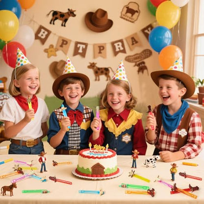 Winrayk Western Cowboy Party Favors, 24Pcs Self-designed Mini Bubble Wands for Kids Bubbles Bulk & Detachable Topper (6 Styles & Colors), Birthday Gift Pinata Filler Goodie Bag Stuffer Classroom Prize - style: Cowboy