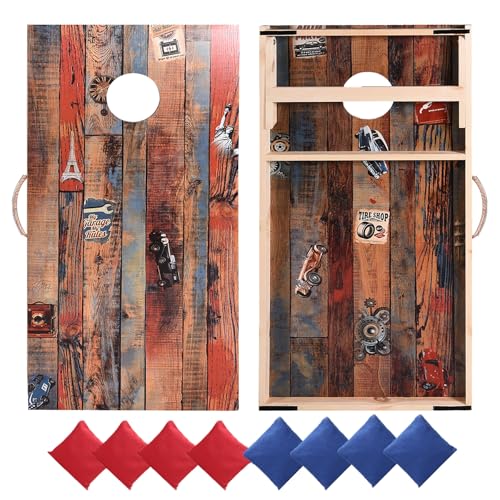 Sportdo 4x2 ft Solid Wood Cornhole Set with 8 Bean Bags, Regulation Size Cornhole Board Set for Adults, Cornhole Game Set for Tailgate Backyard Toss Games Indoor&Outdoor Activities - style: American Spirit