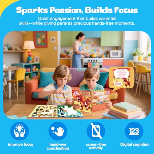 2PCS Paint by Number Sticker Book Travel Activities for Kids Ages 4-10, Road Trip and Airplane Toys for Long Car Rides, Birthday Present, Preschool Classroom Party Gifts - color: Fierce Animals,dinosaurs