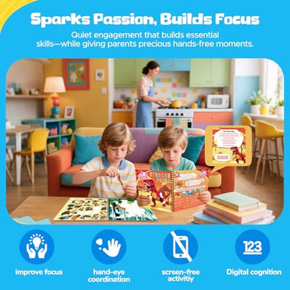 2PCS Paint by Number Sticker Book Travel Activities for Kids Ages 4-10, Road Trip and Airplane Toys for Long Car Rides, Birthday Present, Preschool Classroom Party Gifts - color: Fierce Animals,dinosaurs