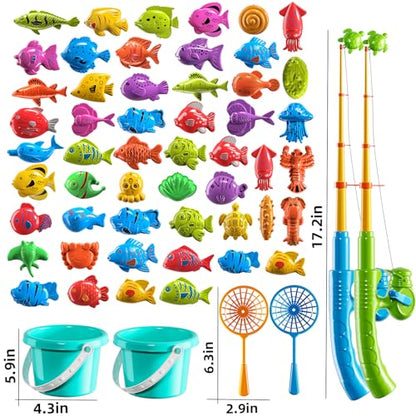 NIPLOOOW Magnetic Fishing Game Pool Toys for Kids 3-5, Water Table Bathtub Kiddie Party Toy with Pole Rod Net Plastic Floating Fish, Outdoor Toys for Kids Age 3 4 5 6 7 8 Year Old - style: 58PCS
