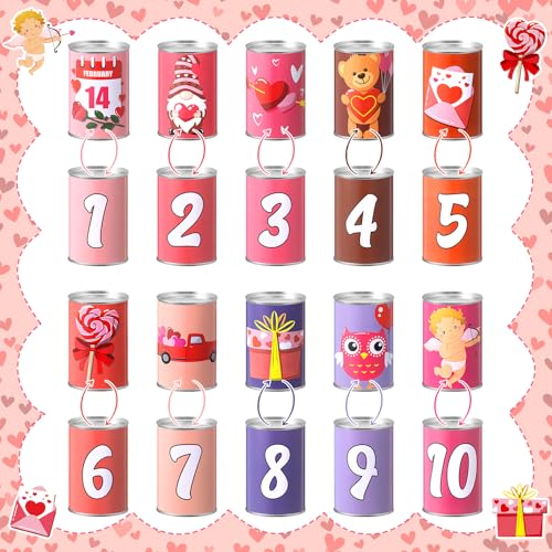 Libima 13 Pcs Valentines Day Game Carnival Party Bean Bag Toss Sturdy Knockdown Outdoor Can Party Game with 10 Tin Cans and 3 Bean Bags for Outdoor and Indoor(Pink)