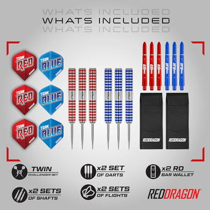 RED DRAGON Peter Wright vs Gerwyn Price Iceman Steel Tip Darts Set - ‎21g & 22g Brass Barrels for Controlled Accuracy & Grip, Flights, Shafts, Case & Checkout Card Included - style: Team Red v Team Blue