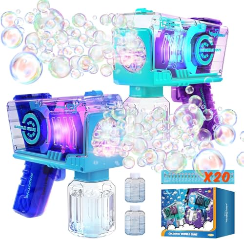 Eaglestone Bubble Gun for Kids 2 Packs, Automatic Bubble Machine, 10-Hole Bubbles Wands Blaster for Toddlers with LED Lights & Solution, Easter, Party Favor, Outdoor Toys for Boys & Girls - color: Blue,purple