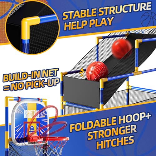 Arcade Basketball Game Indoor, Kids Ajustable Basketball Hoop, Outdoor Carnival Sports Play Toy with 4 Balls and Air Pump, Educational Birthday Gift for Boys Girls 3 4 5 6 7 8 Year Old (Blue)
