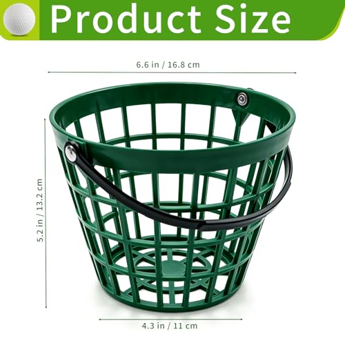 3 Pack Small Plastic Golf Ball Basket, Golf Ball Container Bucket with Handle, Portable Baskets for Storage for Golf Cart Accessories, Holds 25 Balls, Green