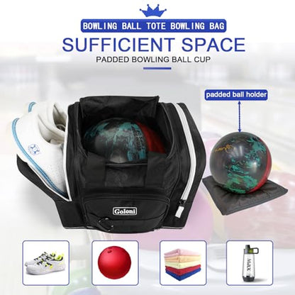 Goloni 1 Ball Bowling Bag for Men, Durable Bowling Tote with Padded Holder & Ventilated Shoe Compartment (Fits Size 14) - color: Black