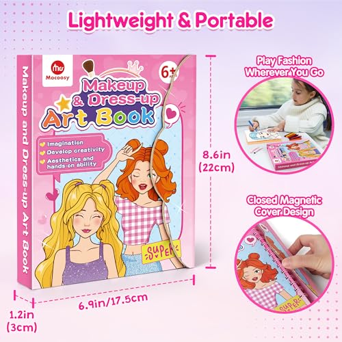 Mocoosy Makeup Art Craft for kids Ages 4-8, Pretend Play Makeup Coloring Activity Book with Stickers, Fashion Design Sketchbook, Travel Game Airplane Car Road Trip Toy Birthday Gift for Girl 5 6 7 8 9