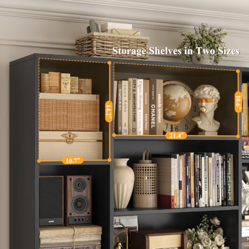 HOSTACK 72” Tall Book Shelf and Bookcase, White Bookshelf with Storage Cabinet, 45” Wide Bookcase with 4 doors, Standing Display Shelves, Modern Farmhouse Book Case for Living Room, Home Office, Black - color: Black