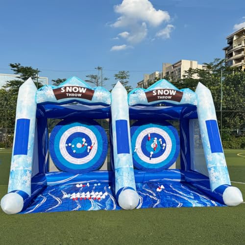 Blue Inflatable Snow Throwing Game Inflatable Ball Toss Target Dart Board 12 Axes+8 Toss Ball for Party/Birthday/Backyard/School/Team Events - style: Double Dart
