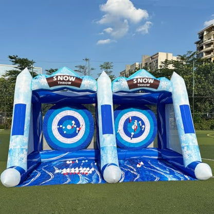 Blue Inflatable Snow Throwing Game Inflatable Ball Toss Target Dart Board 12 Axes+8 Toss Ball for Party/Birthday/Backyard/School/Team Events - style: Double Dart