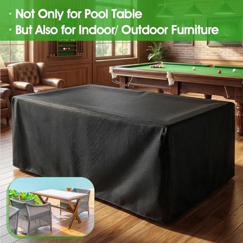7 ft 90.6x57.9x28.0 Inches Universal Pool Table Cover Waterproof Windproof 420D Outdoor Furniture Covers Table Protector for Snooker, Patio Furniture, and Chairs