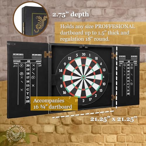 Personalized Dart Board Cabinet Set with 6 Steel Tip Darts, Paper Dartboard, Chalk & Eraser (21.5 x 21.5 x 2.75) - Man Cave Dart Boards for Adults - style: Hockey