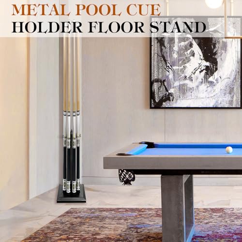 Pool Stick Holder Metal Billiard Cue Rack Holds 8 Sticks Heavy-Duty Floor Stand,Black