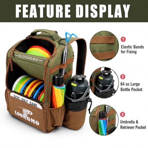 Disc Golf Bag, Durable Disc Golf Backpack Holds 22+ Discs, Large Capacity with Multiple Storage Pockets - color: Coffee