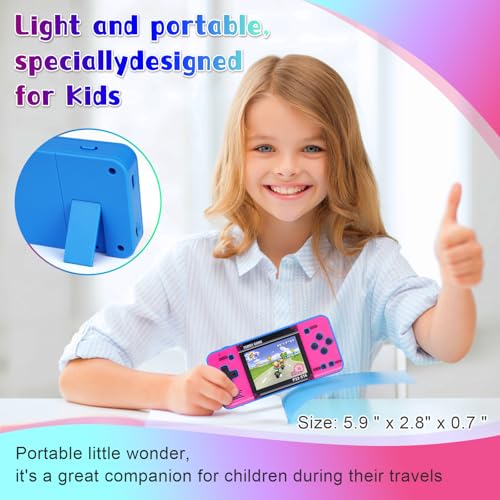Handheld Game for Kids ，Built-in 220 32-bit Video Games, 3.0” IPS Screen, Rechargeable Portable Game , Travel Mini Arcade Electronic Toys Gift for Boys and Girls(Blue+Pink) - color: Blue+pink