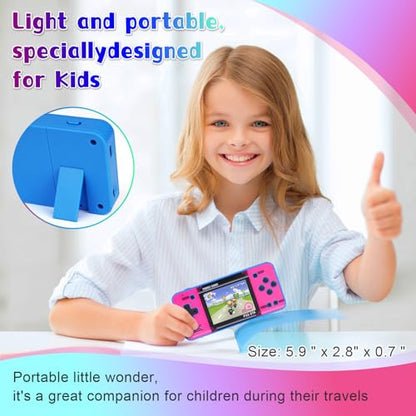 Handheld Game for Kids ，Built-in 220 32-bit Video Games, 3.0” IPS Screen, Rechargeable Portable Game , Travel Mini Arcade Electronic Toys Gift for Boys and Girls(Blue+Pink) - color: Blue+pink