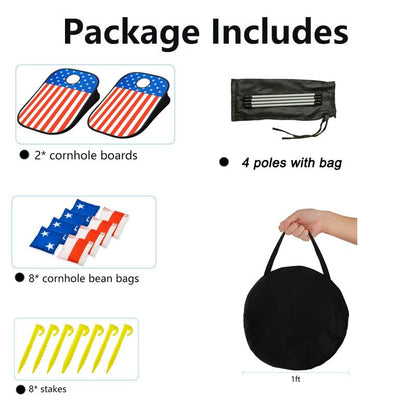 Portable Cornhole Board Set with Carrying Case and 8 Bean Bags for Indoor and Outdoor Use, American Flag Theme, 3 x 2 Feet, Red White Blue, TG-USA-1