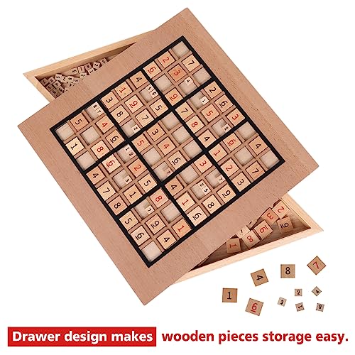 GOTHINK Wooden Sudoku Puzzle Set, Challenge Your Mind with 11.6 Inch Sudoku Board Game, Includes 90 Large Number & Thinking Tiles, 2 Drawers for Storage, for All Ages - style: Sudoku Puzzle Game