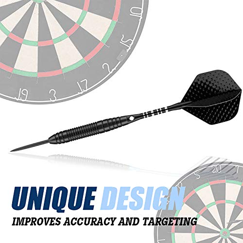 Darts Metal Tip Set - 3 Pack Professional 22 Grams Steel Tip Darts with Slim Case Black Purple Blue Aluminum Shafts 9 Flights 50 Rubber O'Rings 1 Dart Sharpener 12 Spring Rings - color: 22 Grams - black