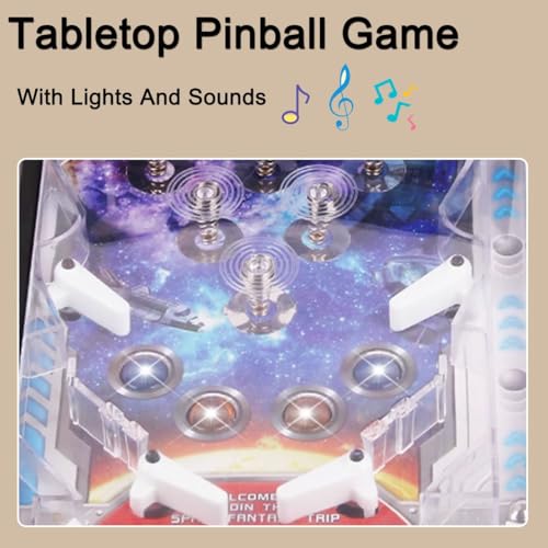 Tabletop Pinball Toy with Light and Sound for Kids Adults Gift, Mini Electronic Pinball Machine with Digital Counter, Action and Reflex Pinball Game, Desktop Ball Shooting Toy