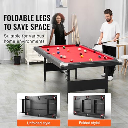 Happybuy 7ft Billiards Table, Portable Foldable Pool Table, Complete Set with Balls, Cues, Chalks & Brush, Black with Red Cloth, Ideal for Family Game Room, Kids, Adults