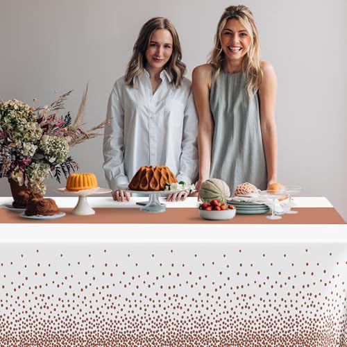 QZYL 4 Pack Disposable Table Cloth, 54" x 108" Rectangle Party Table Cloths with Pink Dot, Waterproof Plastic Table Covers for Birthday Wedding Receptions Family Gathering Holiday Dinner - color: Pink Gold Dot, size: 4pcs 54x108 in