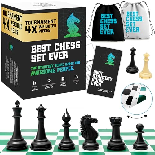 Best Chess Set Ever 4X Tournament Modern Chess Set with Weighted Staunton Pieces, 20x20 Double-Sided Silicone Board, Strategy Guide and Storage Bags for Adults & Kids - color: Modern, size: 4x Tournament