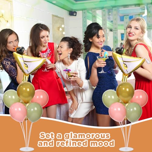 Martini Birthday Party Balloons Stand Kit 2 Sets With 2 Martini Glass Ball Foil Balloons Centerpiece for Tables for Women Girls Birthday Baby Bridal Shower Bachelorette Wedding Decorations - style: Martini