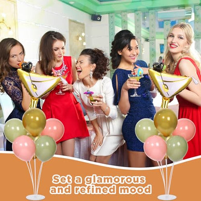 Martini Birthday Party Balloons Stand Kit 2 Sets With 2 Martini Glass Ball Foil Balloons Centerpiece for Tables for Women Girls Birthday Baby Bridal Shower Bachelorette Wedding Decorations - style: Martini
