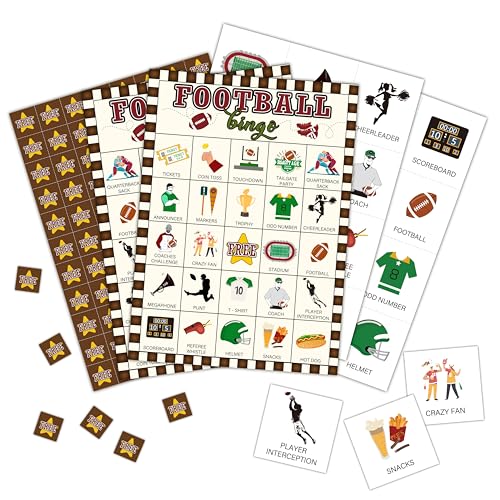 Football Bingo Cards, Football Bingo Games for 24 Players, Sports Games for Family Friends Large Group Activities, Birthday Party Favors Supplies Decorations(26) - style: Football
