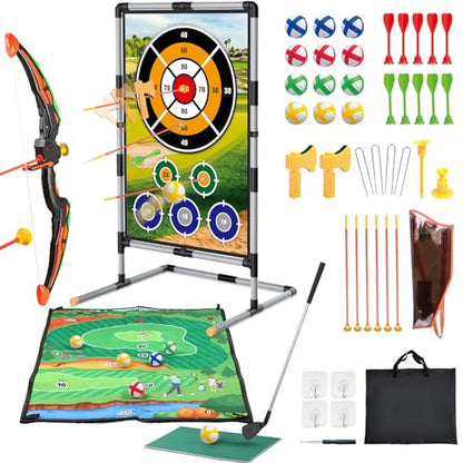 Spobot Golf Game Play Set for Kids - Bow and Arrow Set - 2-Pack Up Archery Set with 20 Suction Cup Arrows - Indoor and Outdoor Toy for Boys Girls 4 5 6 7 8 9 10 11 12 Year Old